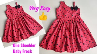 Very Easy One Shoulder Baby Frock Cutting and Stitching  Off Shoulder Baby Frock [upl. by Asilana]