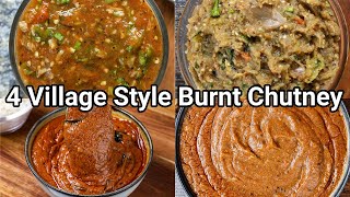 4 Village Style Burnt amp Roasted Chutney recipes for Rice Dosa amp Idli  Charcoal Flavored Chatni Dip [upl. by Marchak]