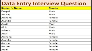 Data Entry Interview Question In Excel Male Female [upl. by Aikenat]