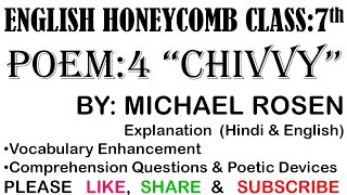 Chivvy By Michael Rosen  English Honeycomb Class 7  Explanation Word meanings amp Poetic Devices [upl. by Euqinor954]