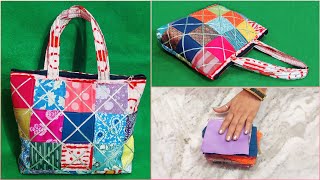 Shopping bag  diy handbagbag banane ka tarika  ONE CUT BAGZERO WASTAGE  sewing old cloth reuse [upl. by Aiello]