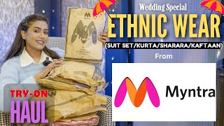 MYNTRA ETHNIC Haul Shadi specialVelvet SuitShararakaftankurta Tryon  Honest Review  gimaashi [upl. by Behnken]