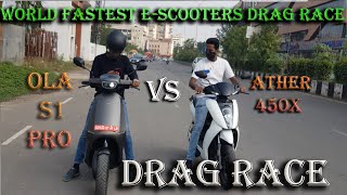 OLA S1PRO VS ATHER 450X DRAG RACE  FIRST TIME EVER MOST SUPER FAST ESCOOTERS DRAG RACE OLAVSATHER [upl. by Nalahs]