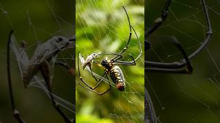 Closeup of spider hunting prey😱  Tropical Forest Bees spider hunting satisfying [upl. by Ahsain]