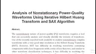 Analysis of Nonstationary Power Quality Waveforms Using Iterative Hilbert Huang Transform and SAX Al [upl. by Anelrad952]