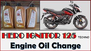 How To Change Engine Oil  Hero ignitor Techno 125cc  Hero 10w30 Mobil herobikes [upl. by Vonny]