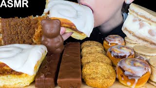 ASMR Lindt Chocolate Snickers Cinnamon Bun Candy Bar Pop Tart Ice Cream Sandwich Dessert Mukbang [upl. by Einaffit989]