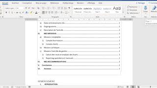 Sommaire automatique sur word Exemple avec un rapport de stage [upl. by Fortin715]