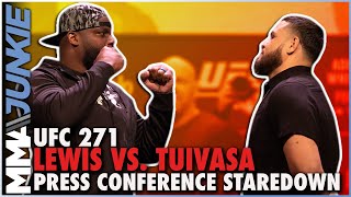 Derrick Lewis vs Tai Tuivasa faceoff  UFC 271 press conference [upl. by Ahsaekal]