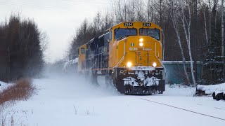 Ontario Northland 211 kicking up Snow at Larder Lake [upl. by Cardew320]