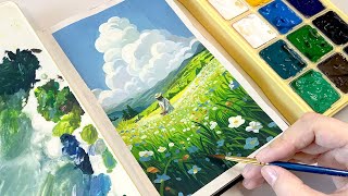 Cozy Art Video  Studio Ghibli Painting  Landscape Painting with Gouache  Paint with Me ✨ [upl. by Eornom]