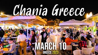 Chania Crete March 10 2023 Walking tour in 4k nightlife of Chania [upl. by Nydia]