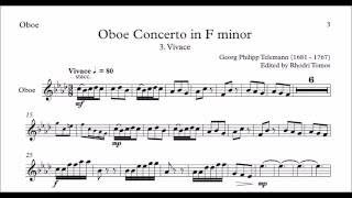 Oboe sheet music  Telemann Concerto F minor 3 Vivace Play along [upl. by Lhary716]