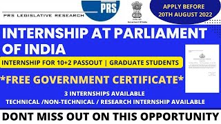 Internship at Parliament of India  Free Government Internship [upl. by Suidualc]