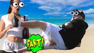 Funny Fart Prank At The Beach  He Sht Himself [upl. by Nehtan]