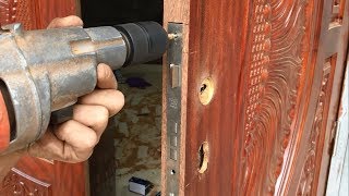 Amazing Excellent Skill Of The Carpenter  How To Installation A New Wood Door Lock [upl. by Akemit980]