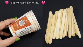 DIY Home Decor Idea using waste coffee cup and Icecream stick  popsicle  Best out of waste craft [upl. by Goerke]