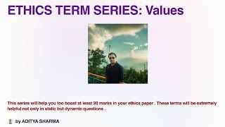 Values  Ethics Terms Series  Marks booster series  Aditya sir [upl. by Ahsinit422]