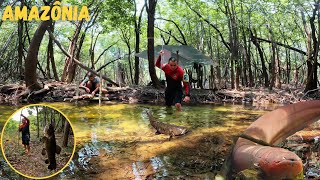 🏕🎣ACAMPAMENTO na margem de um IGARAPÉ infestado de PORAQUÊ e TRAÍRAS MONSTRA [upl. by Luther]