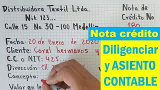 Como diligenciar y contabilizar NOTA CRÉDITO ejercicio PASO a PASO [upl. by Eirak]