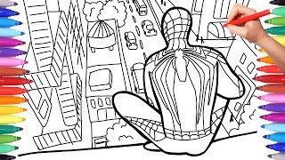 Spiderman in the City Coloring Pages Coloring Painting Spiderman on the Roof of New York [upl. by Millan367]