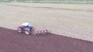 Massey Ferguson 8130 amp 5 Furrow VariWidth Plough [upl. by Harutak]