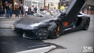 Wrecked Lamborghini Aventador in London  Loaded onto Truck [upl. by Nodnyl]