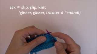 Diminutions au tricot ssk et k2tog [upl. by Virginie]