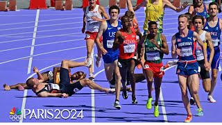 Carnage Pushing and shoving sends multiple runners down in 5000m heat  Paris Olympics  NBC Sports [upl. by Yengac]