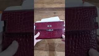 Close up and review of Hermes Kelly wallet in Bordeaux Alligator [upl. by Nojel203]