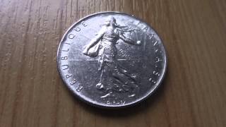 Liberte Egalite Fraternite  1 Franc coin of France from 1974 in HD [upl. by Issim621]