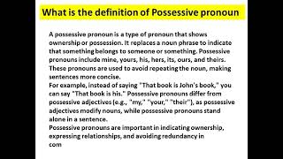 what is the definition of possessive pronoun [upl. by Yeoj271]