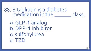 Top 200 Drugs Practice Test Question  Sitagliptin is a diabetes medication in the  class [upl. by Nalid619]