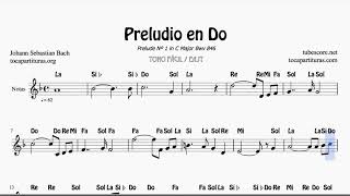 Preludio en Do de Bach Partitura con Notas en Letra Flauta Dulce Oboe Violín y Flauta Travesera [upl. by Apfel867]