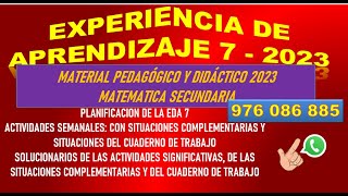 📘📘PROPUESTA EXPERIENCIA DE APRENDIZAJE 7  2023  MATENATICA SECUNDARIA [upl. by Drawdesemaj]