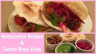 How to make Venezuelan Arepas  Cuban Ropa Vieja  Guasacaca Avocado Sauce [upl. by Eidnac654]