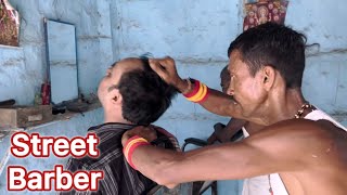 Roadside Indian Head Massage With Neck Cracking By Street Barber ASMR Barber Indian Barber [upl. by Macnamara37]