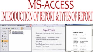 MSACCESSINTRODUCTION OF REPORTTYPES OF REPORTSINGLE AND MULTI TABLE REPORT [upl. by Hanima]