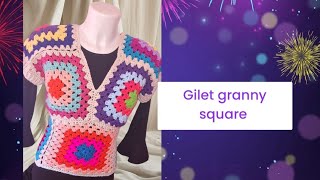 Granny square uncinetto  mattonella classica granny gilet  vest crochet elenagabryela [upl. by Eille]