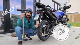 Inflating Motorcycle Tyre with Bicycle Pump [upl. by Charline]