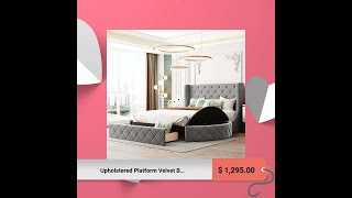 Upholstered Platform Velvet Bed With Storage With Wingback Headboard and 1 Big Drawer 2 Side Sto [upl. by Onahpets256]