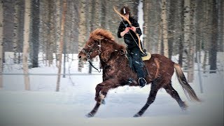 Wintertime horseback archery training [upl. by Mahmud610]