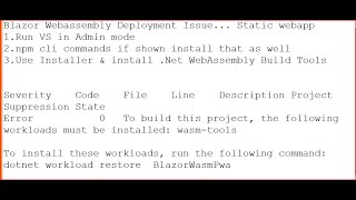 Blazor WebAssembly wasm Deployment issue in Visual studio workloads must be installed wasmtools [upl. by Esyli]