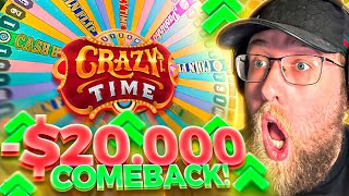 THE MOST INSANE COMEBACK ON CRAZY TIME EVER 20000 [upl. by Milks]