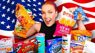 AUSTRALIAN TRIES AMERICAN SNACKS [upl. by Ahsiekrats187]