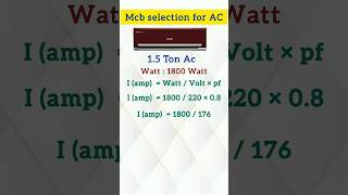 Mcb required size for 15 ton Ac  Mcb calculation for AC electrical shorts [upl. by Ruder283]