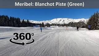 360° video Meribel skiing the Blanchot Piste Green Run From the top to bottom of Altiport [upl. by Thursby]