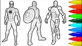 Spiderman and AVENGERS SUPERHEROES Coloring Pages  AVENGERS Colouring Pages For Kids [upl. by Crystal]