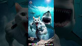 😼White Cat Captain💪🫧 Fighting🦈 Sharks cat cute sharkshorts viralvideo viralshorts ai aiart [upl. by Ggerg268]