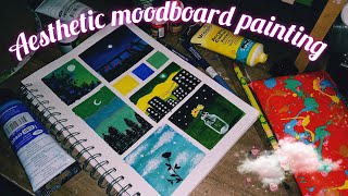 Aesthetic moodboard painting  acrylic painting  Green blue yellow moodboard [upl. by Yelkrab]